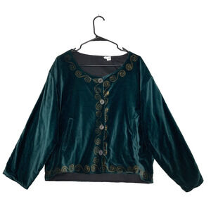 Vintage Nepal Cotton Block Print Jacket Teal Gold‎ Artisan